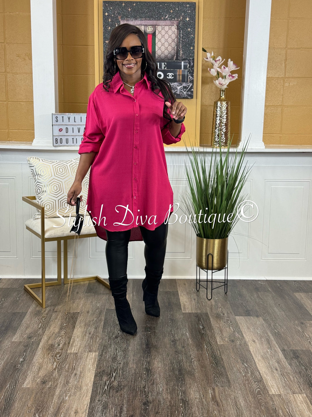 oversized v neck dress Puff Sleeve V-Neck Long Oversized Hem Dress Likemychoice