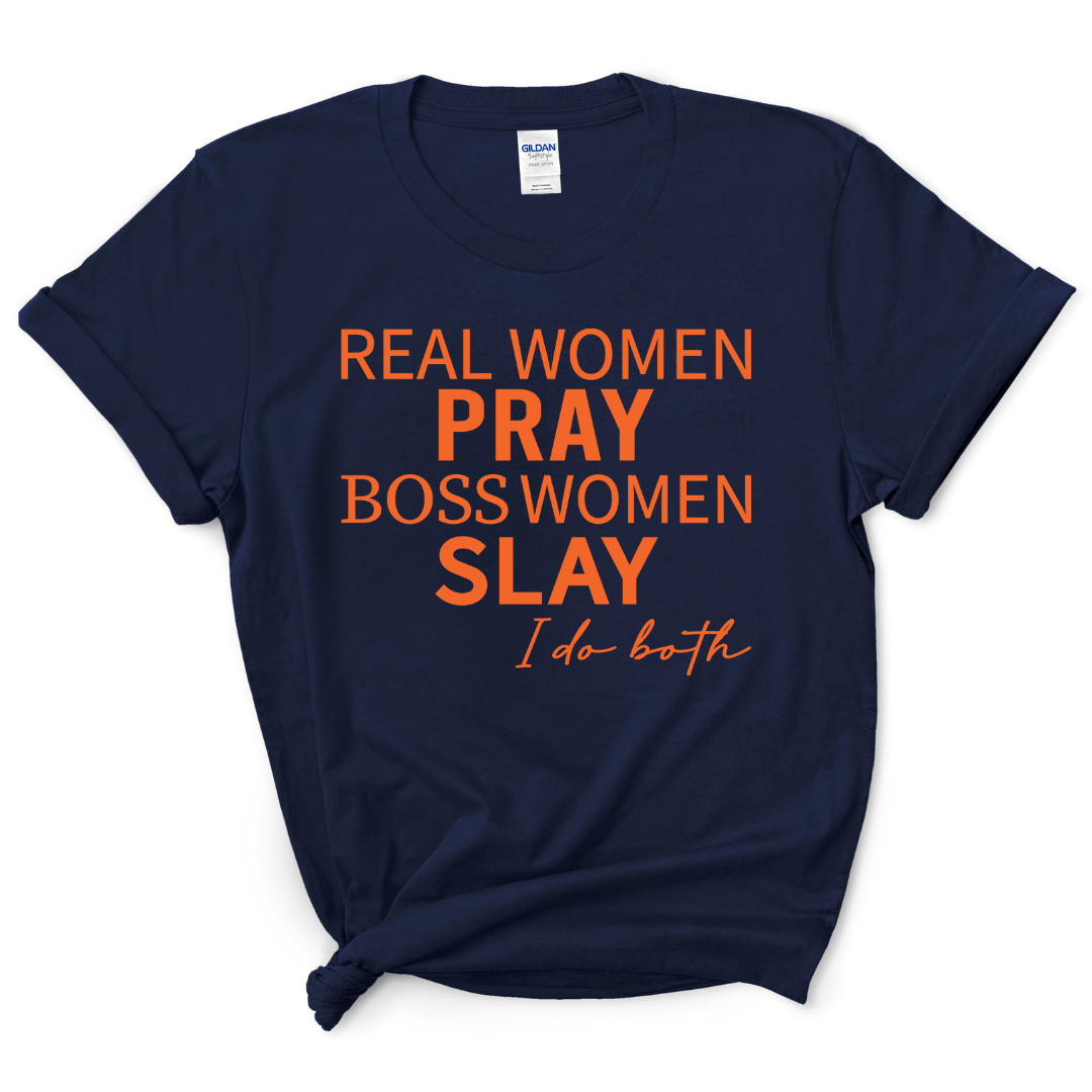Real Women Boss Women T-Shirt (Orange Print) – Stylish Diva Boutique