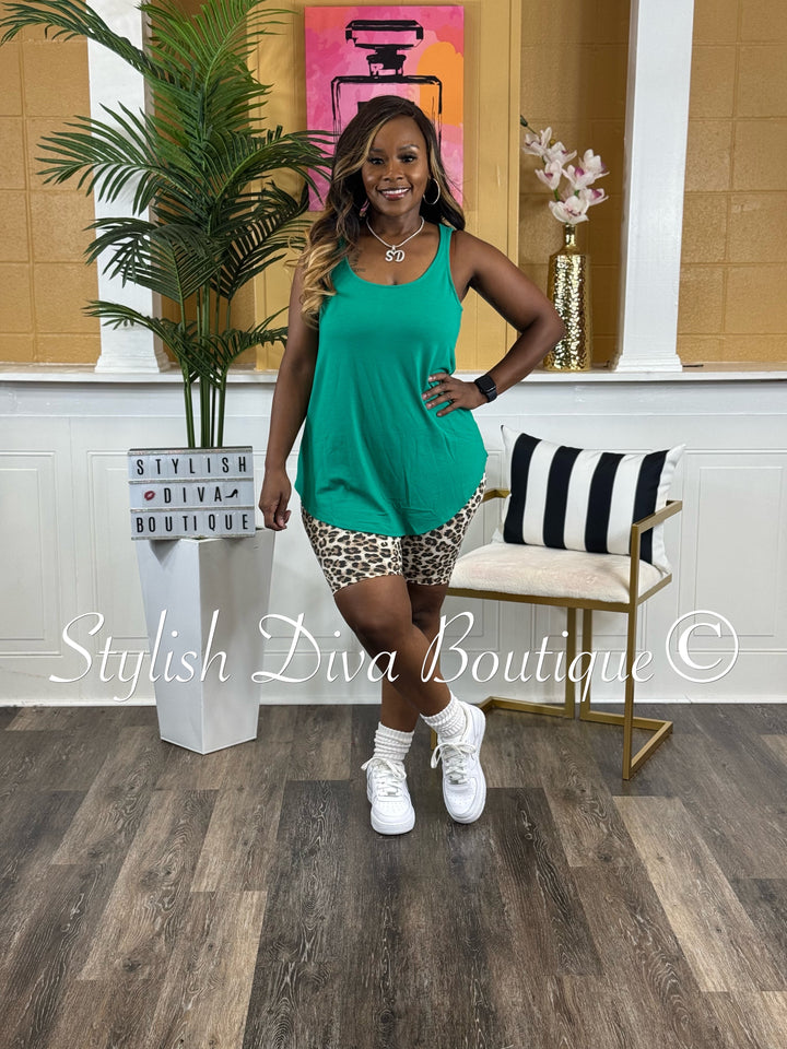 Wildly Relaxed Sleeveless Biker Set (K Green/Leopard)