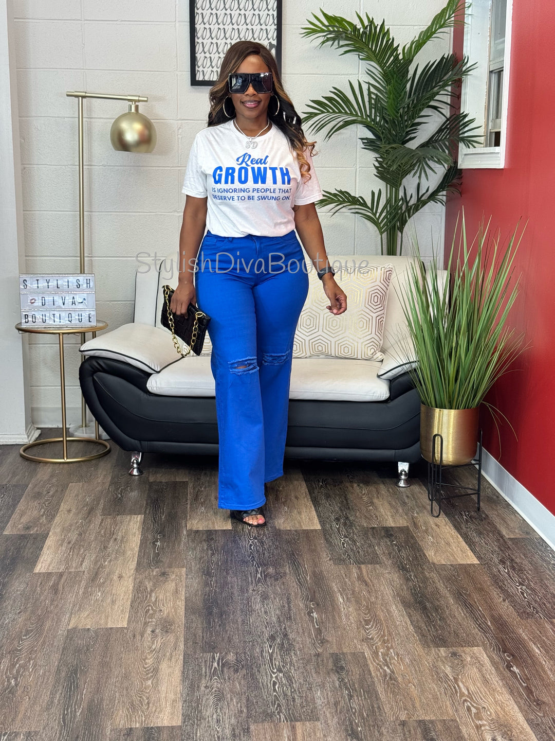 London Straight Leg Distressed Jeans (Royal Blue)