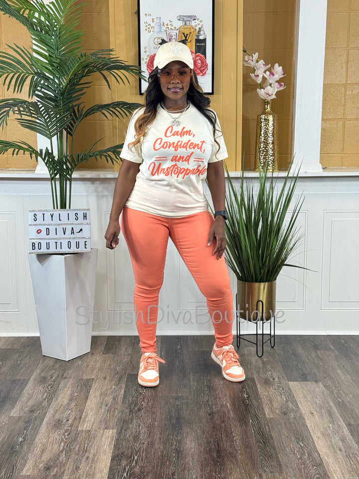 Calm, Confident, &amp; Unstoppable Graphic Tee (Coral Print)