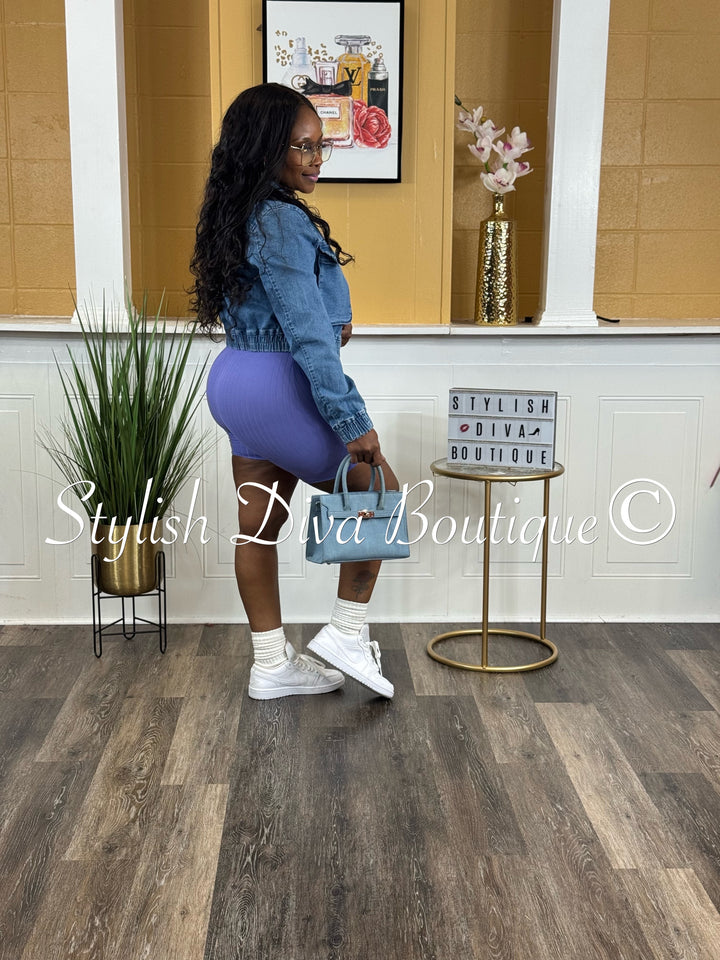 Ayla Sleeveless Ribbed Romper (Sky Lavender)