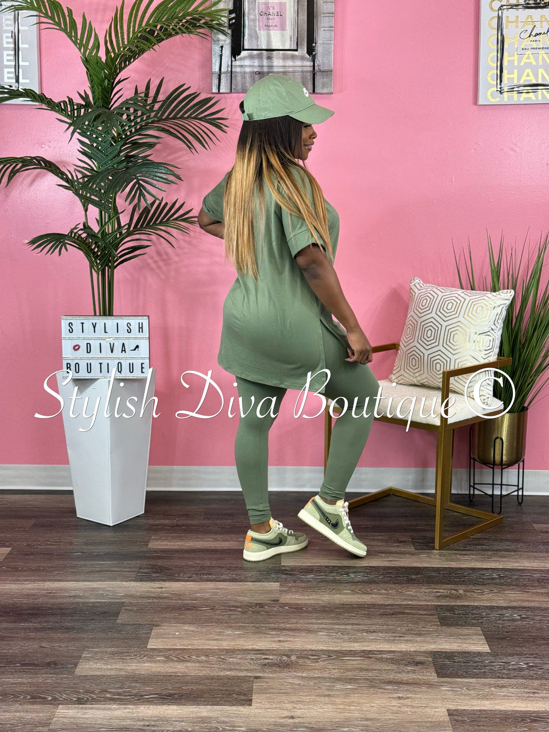 Wine and Chill Legging Set up to 3XL (Sage Green)
