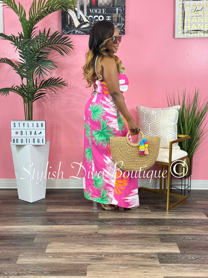 Weekend Resort Halter Maxi Dress (Pink Muiti