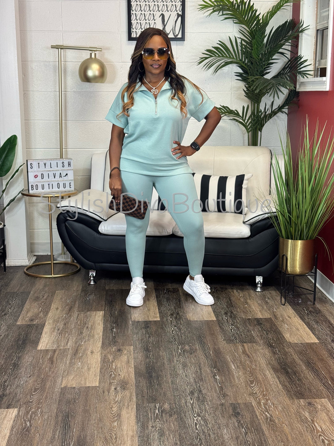 Polished Ease Half Zip Set Up to 3XL (Spring Green)