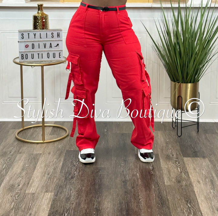 Ready or Not Cargo Pants (Red)