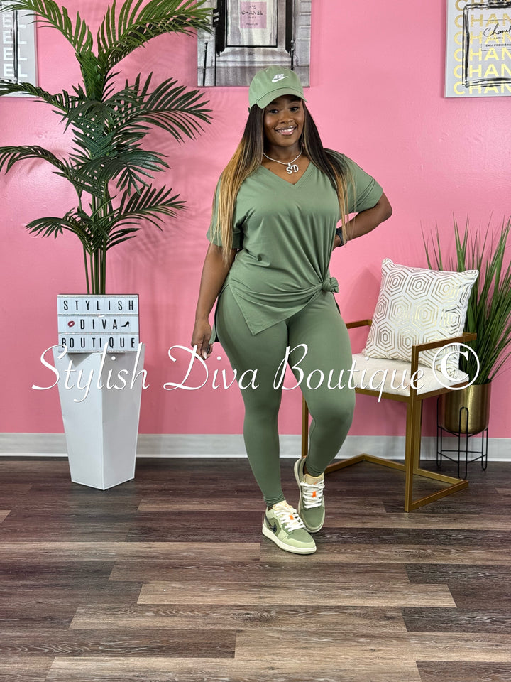 Wine and Chill Legging Set up to 3XL (Sage Green)