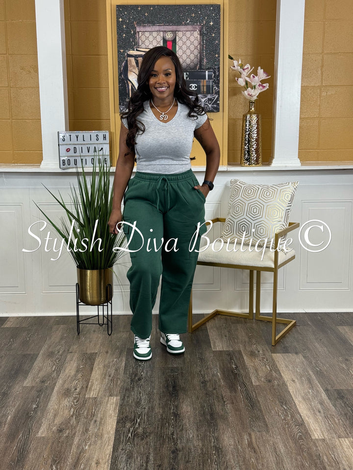 Mela Fleece Cargo Pants (Hunter Green)