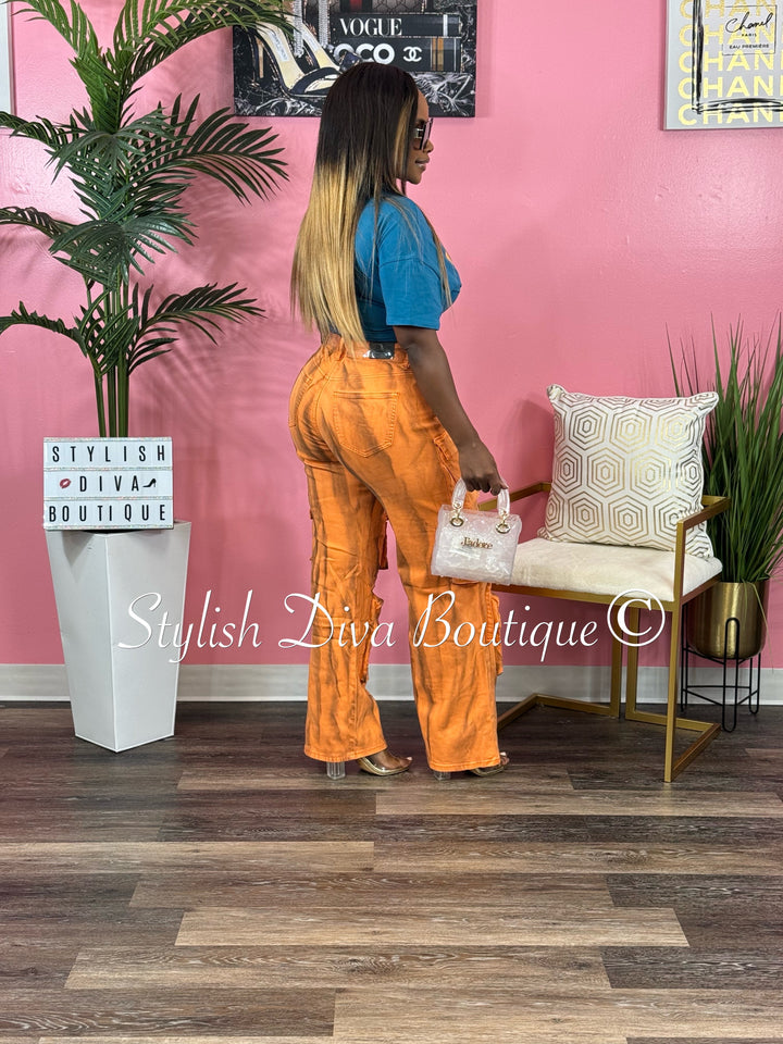 Best Kept Secret Sprayed Cargo Pants up to 3XL (Orange/Black)