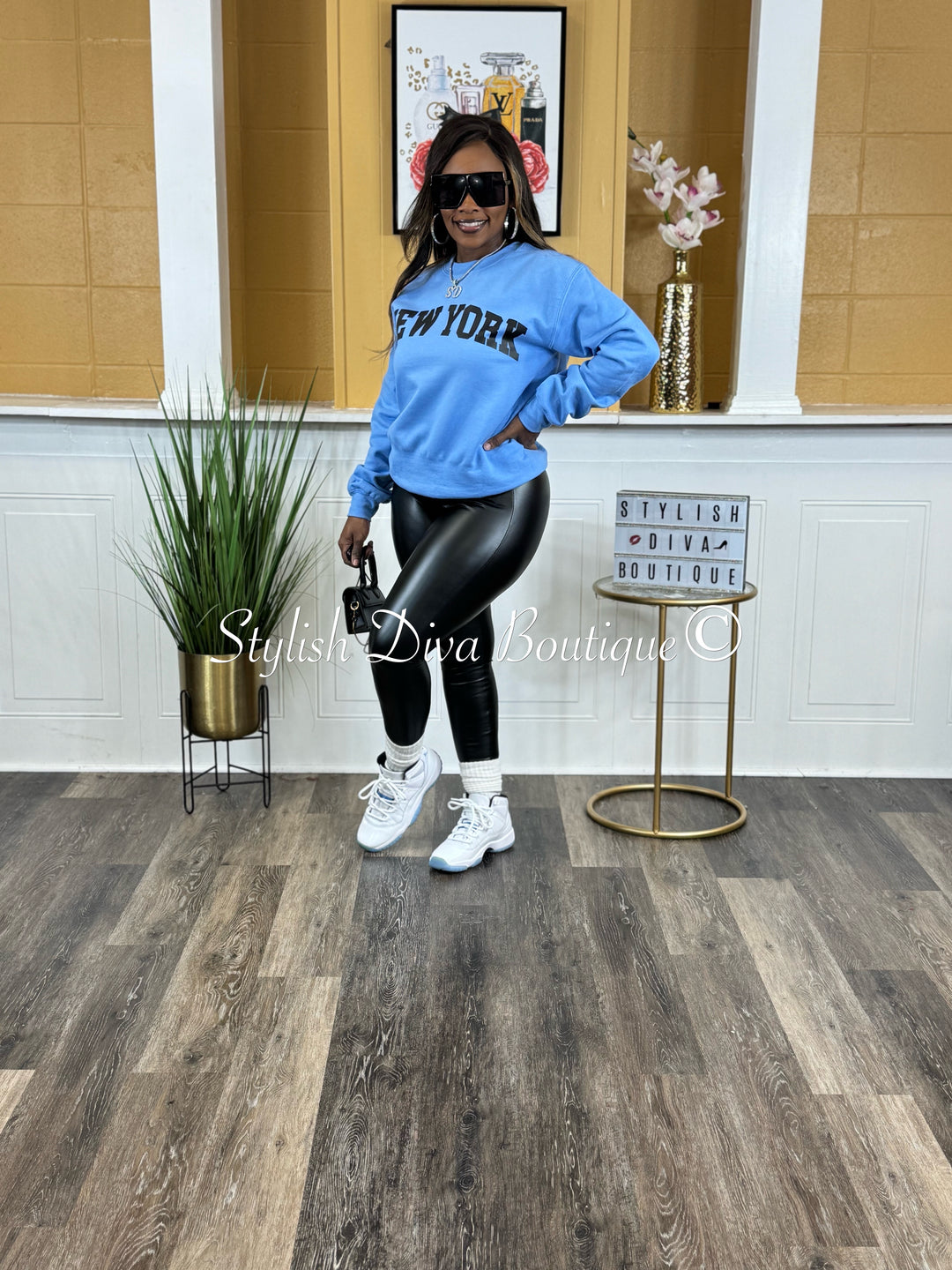 New York Sweatshirt Only up to 3XL (Carolina Blue/Black Print)