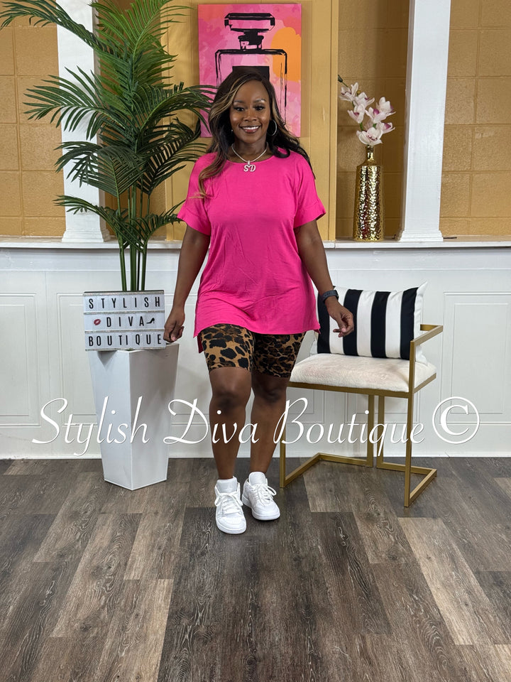 Print Me Pretty Biker Set (Hot Pink/Brown Cheetah)