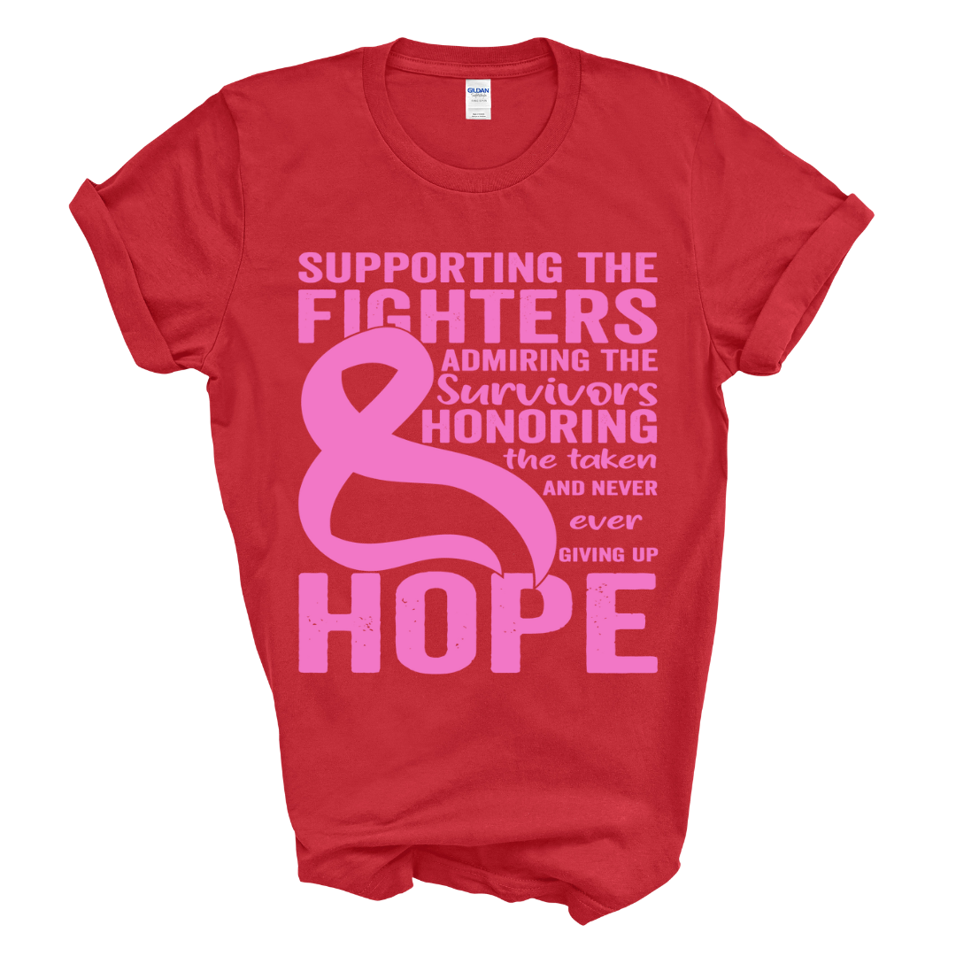 Supporting the Fighters Breast Cancer T-Shirt (Pink Print)