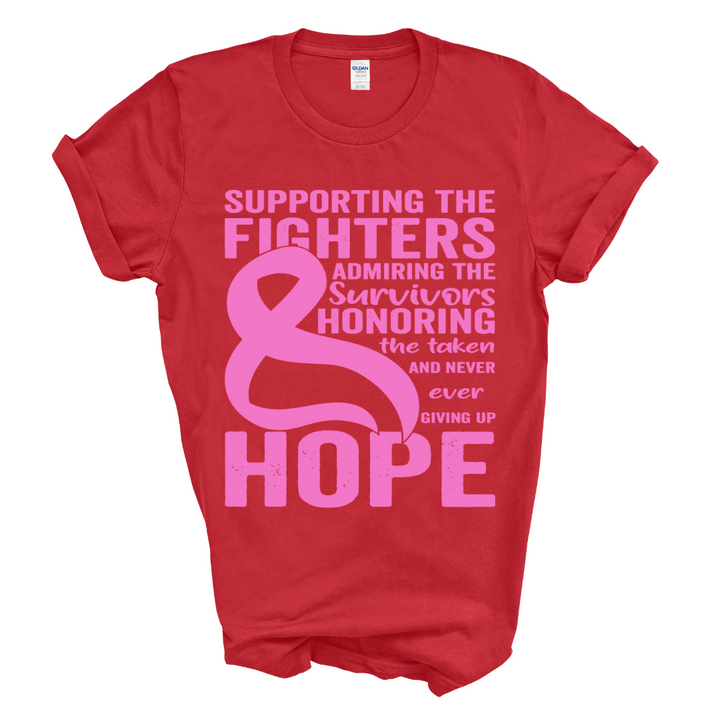 Supporting the Fighters Breast Cancer T-Shirt (Pink Print)