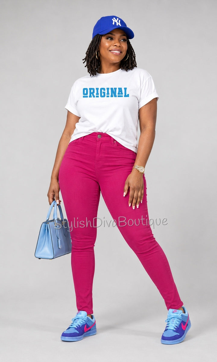ORIGINAL Signature Graphic Tee (White Shirt/Columbia Blue Print)