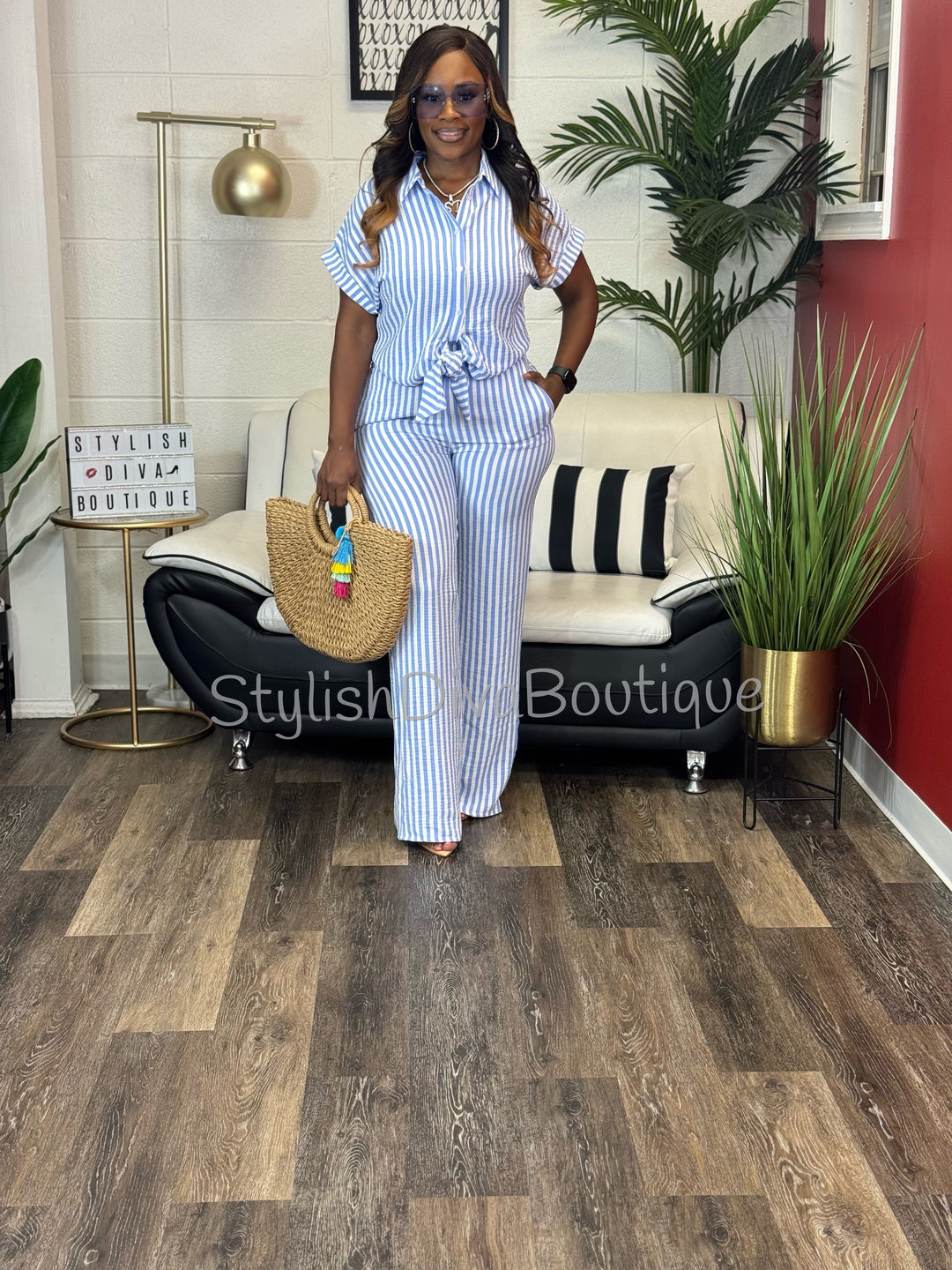 Coastal Diva Pants Set (Blue/White)