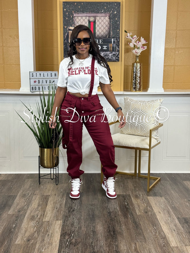 My Vibe Suspender Joggers (Burgundy)