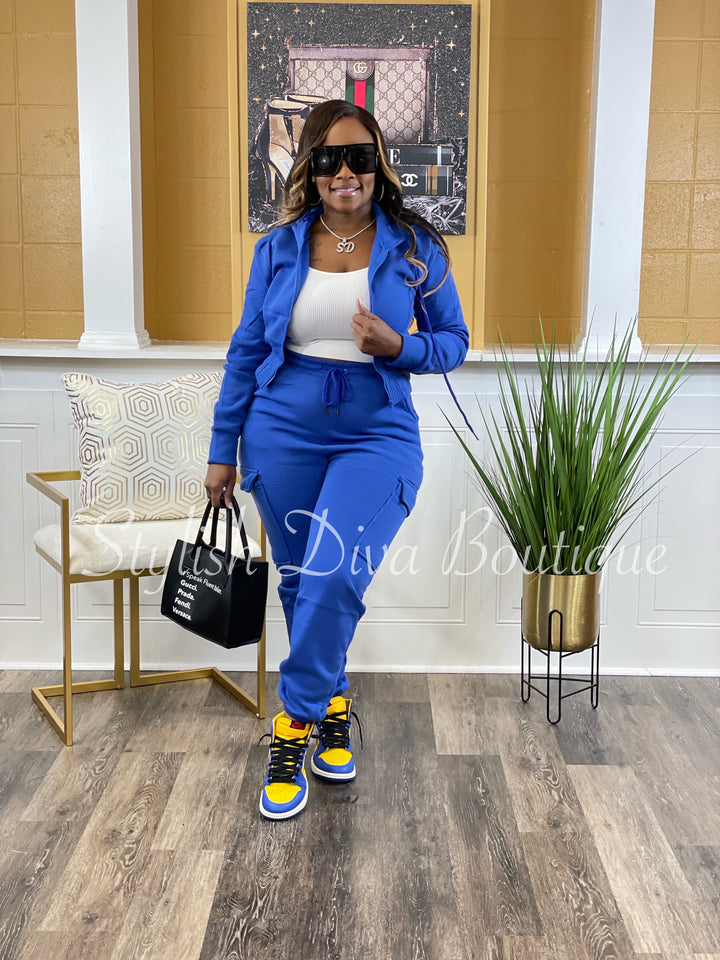 Gone Again 2pc Cropped Hoodie Jogger Set (Blue)
