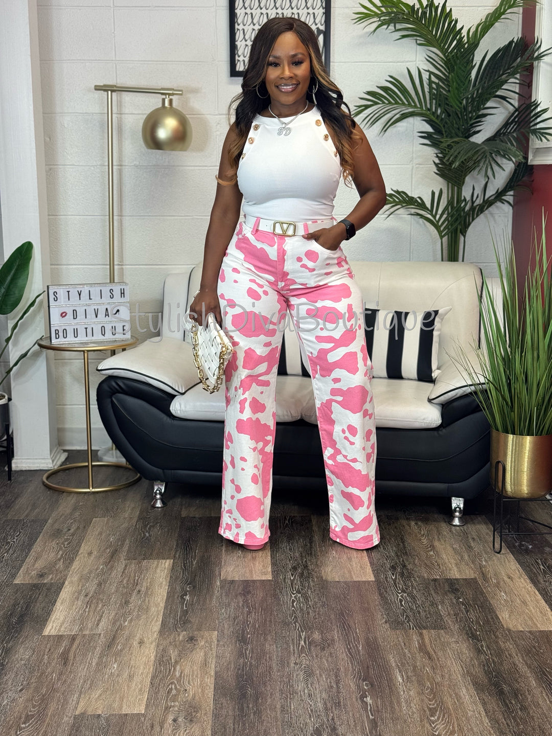 Polished Gold Button Sleeveless Top (White)