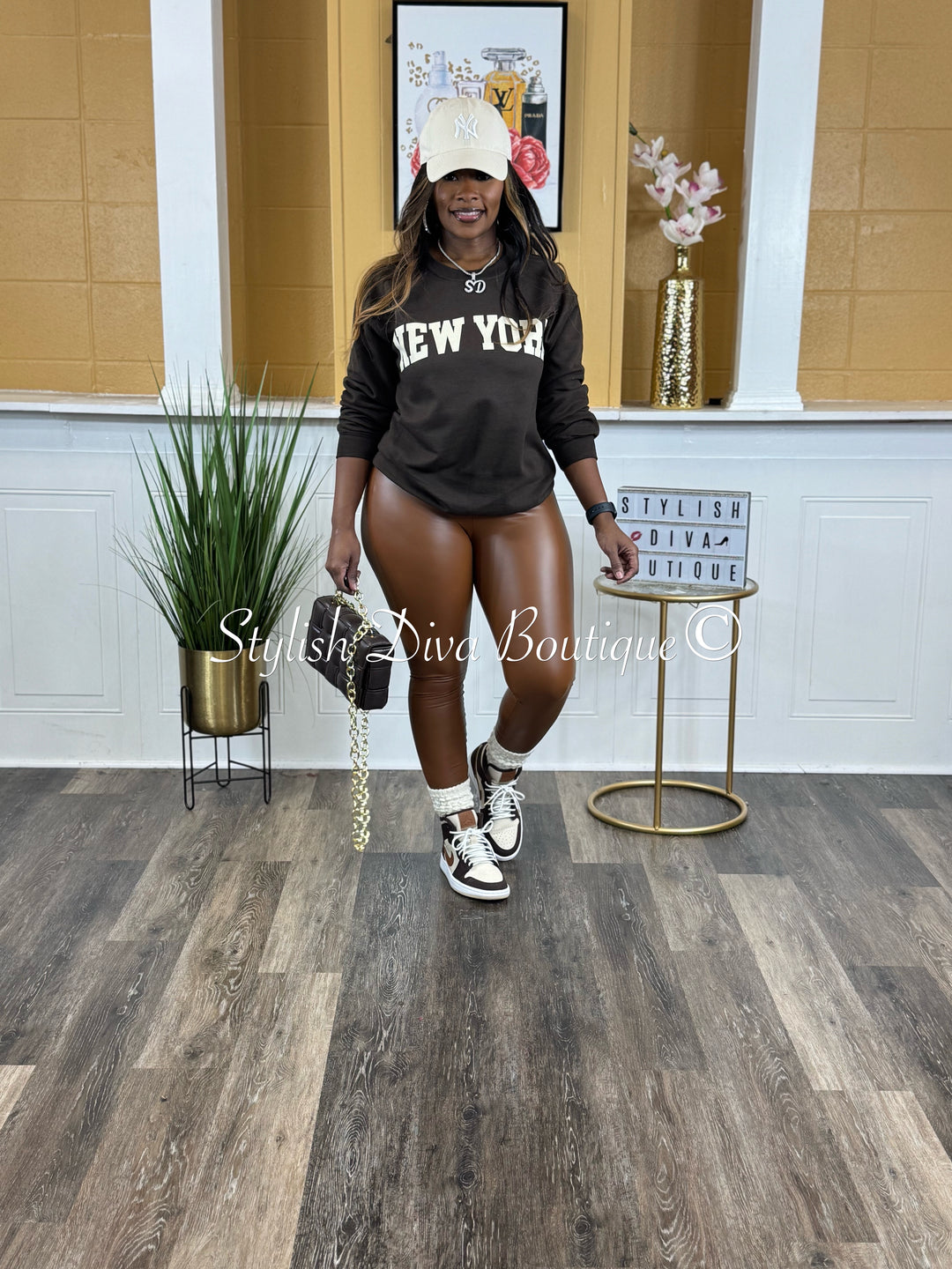 New York Sweatshirt Only up to 3XL (Chocolate/Cream Print)