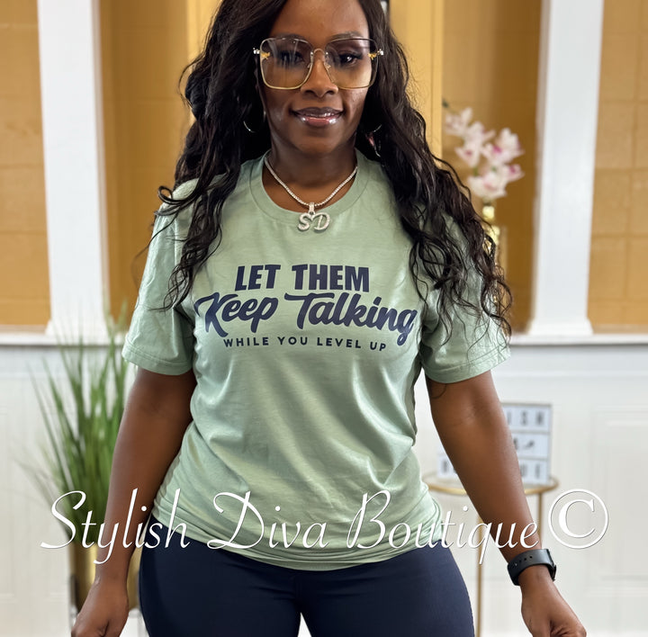 Let Them Keep Talking T-Shirt (Seafoam Sage/Navy Print)