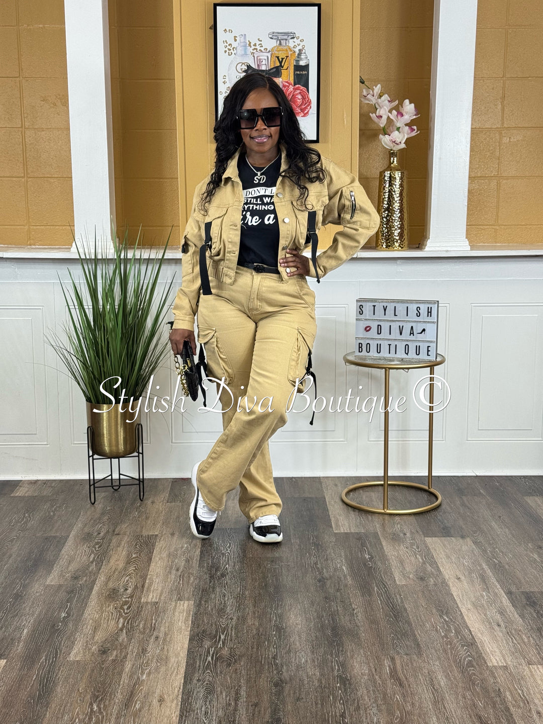 Power Play Cropped Jacket (Khaki/Black)