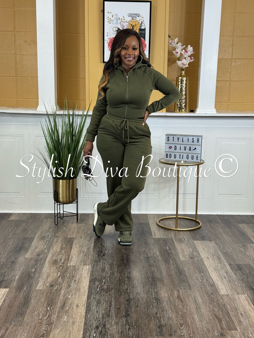 Comfort Mode Zip Hoodie Fleece Set (Army Green)