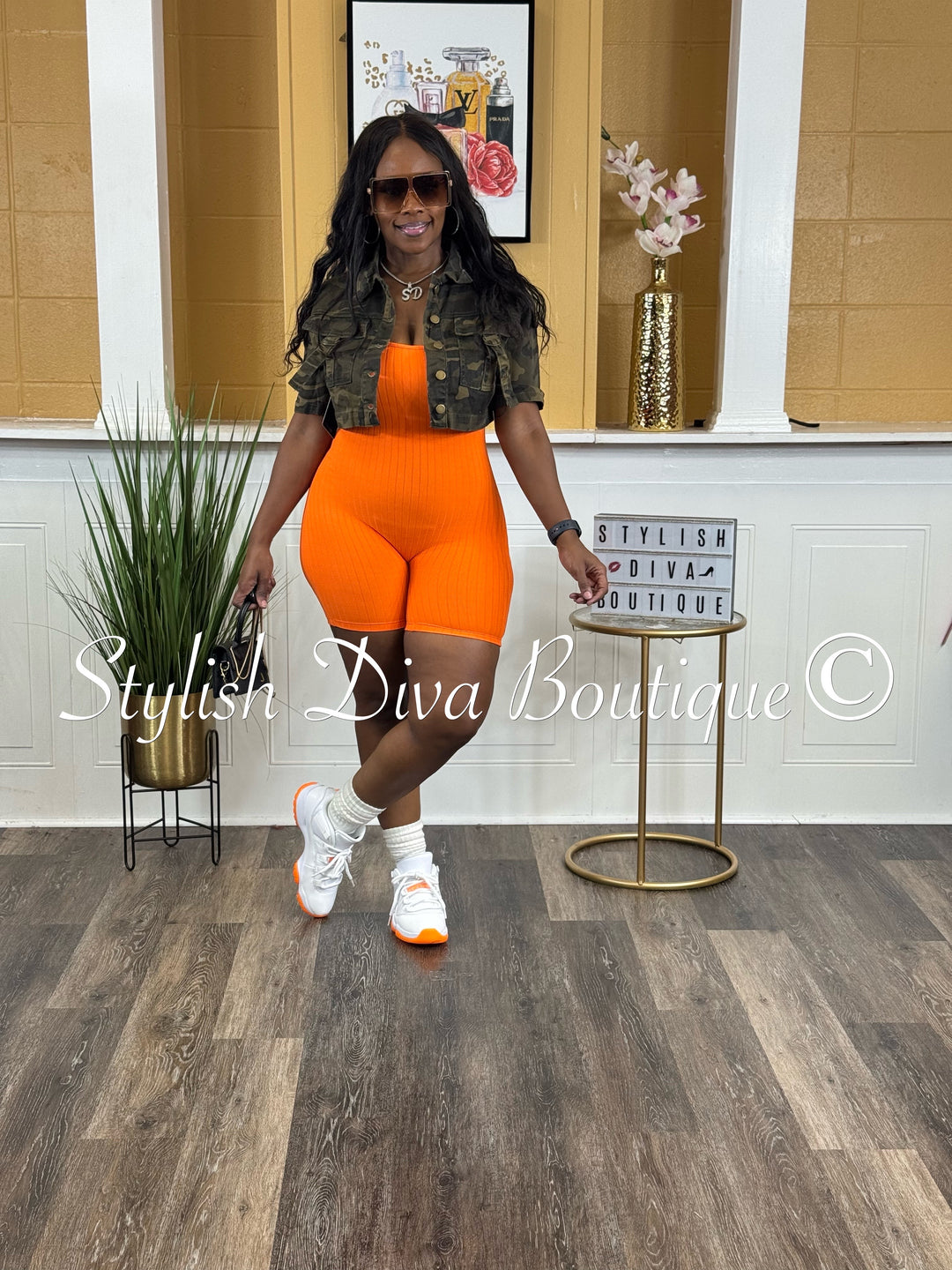 Ayla Sleeveless Ribbed Romper (Orange)