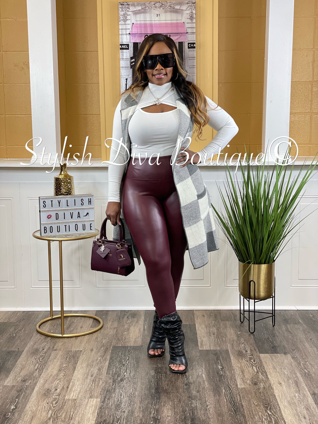Faux Leather Leggings up to 3XL (Burgundy)
