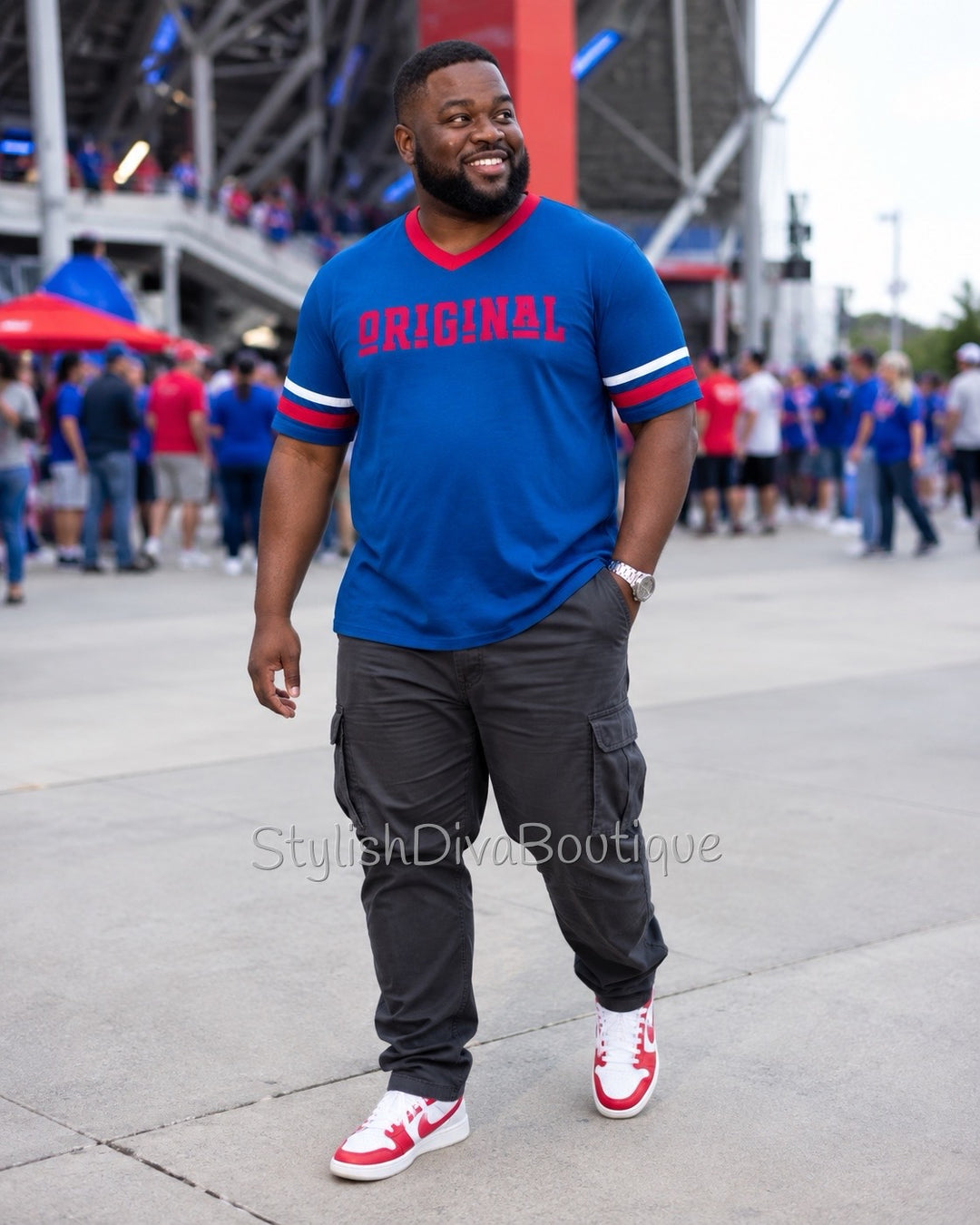 ORIGINAL Varsity Tee (Royal Blue/Red/White) (Red Print)
