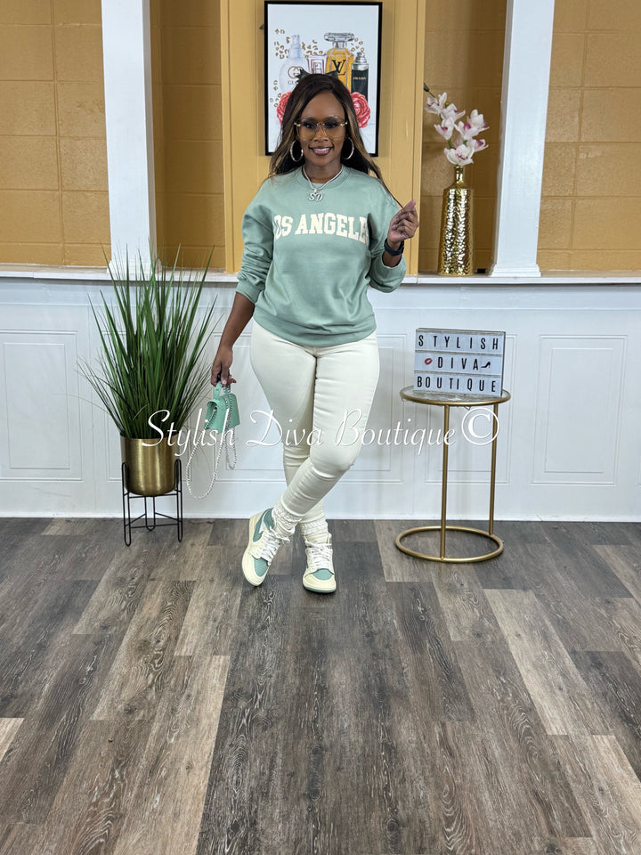 Los Angeles Sweatshirt Only up to 3XL (Sage/Cream Print)