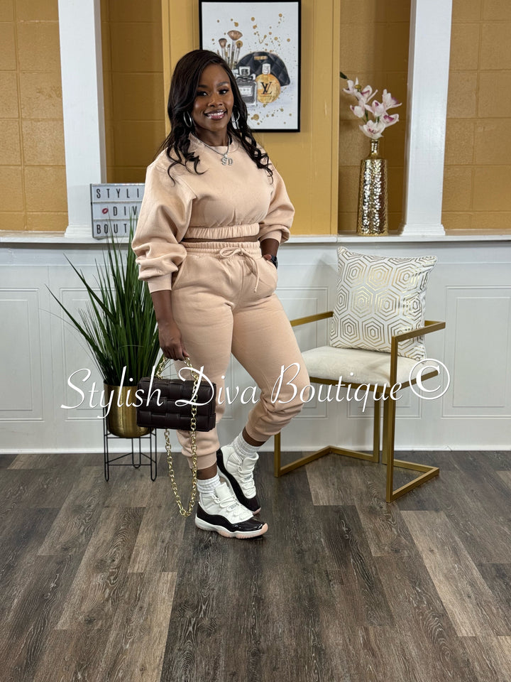 Cindy Cropped Jogger Set (Dusty Blush)