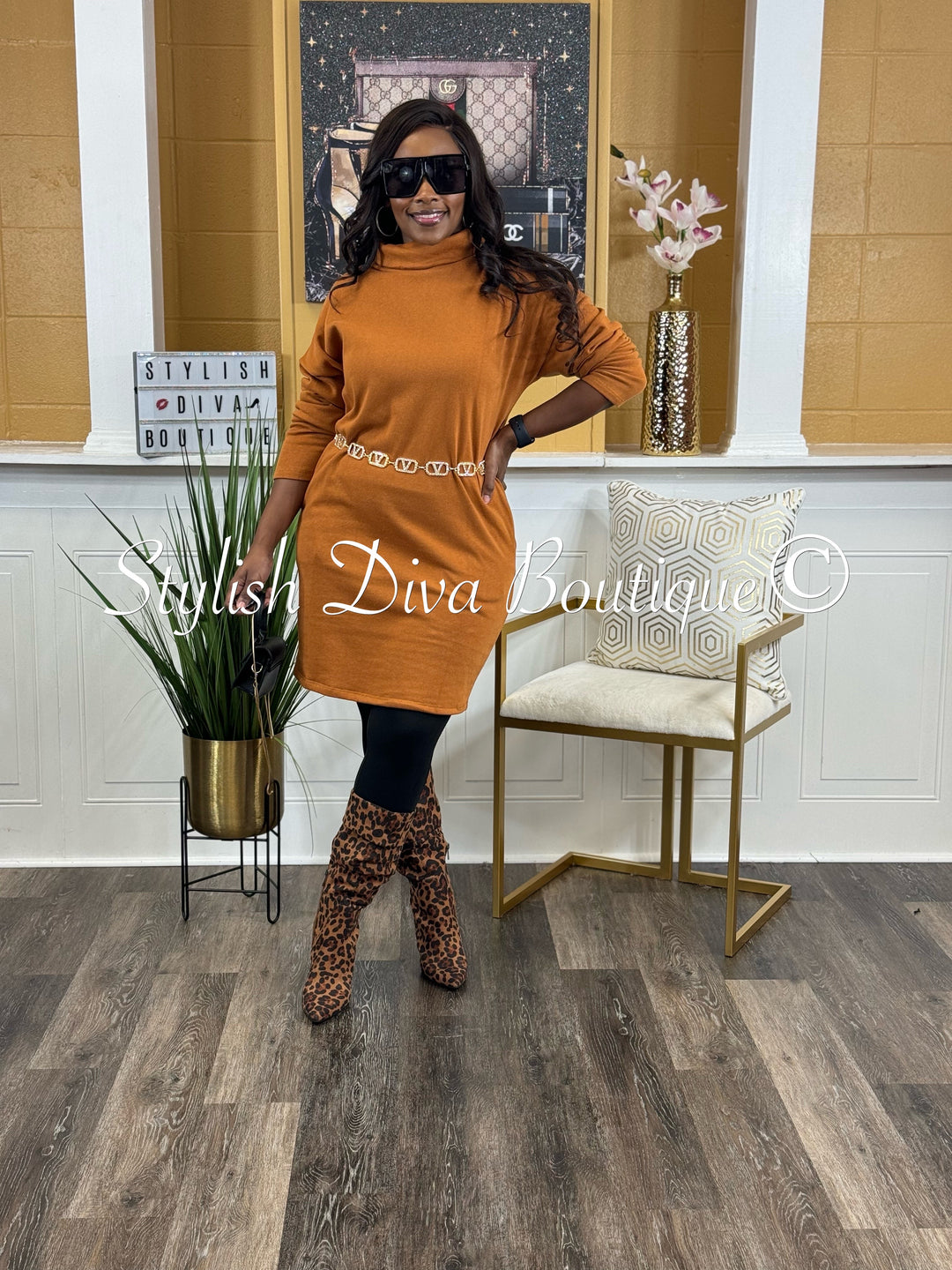 Starlet High Neck Dress (Terracotta Brown) Stylish Diva Boutique Starlet High Neck Dress (Terracotta Brown) Stylish Diva Boutique