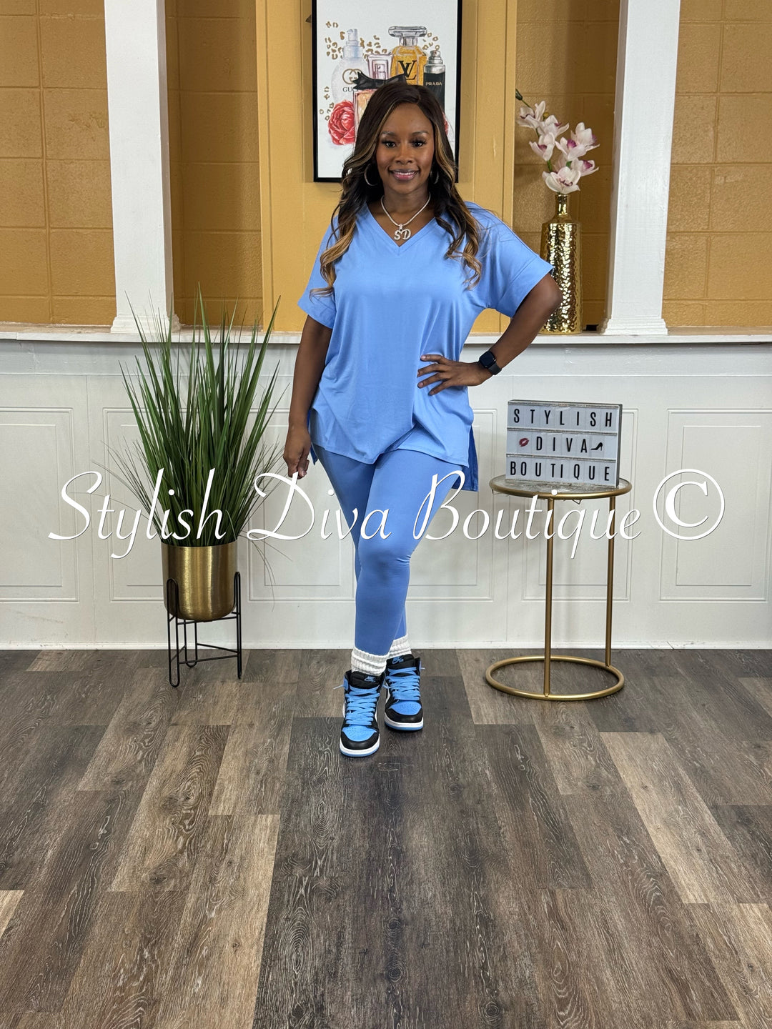 Wine and Chill Legging Set up to 3XL (Carolina Blue)