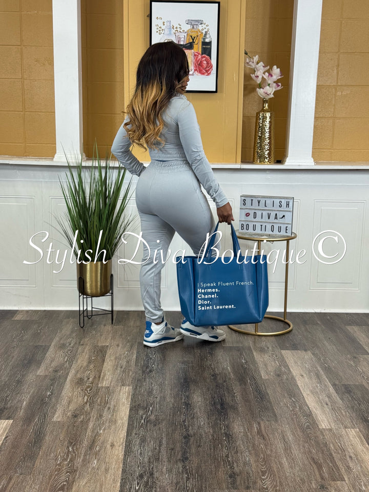 Chill Mode Zip Hoodie Jogger Set (Lt Grey)