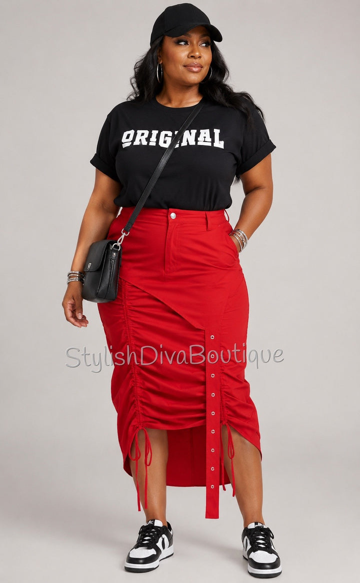 Center Stage Nylon Cargo Skirt (Red)