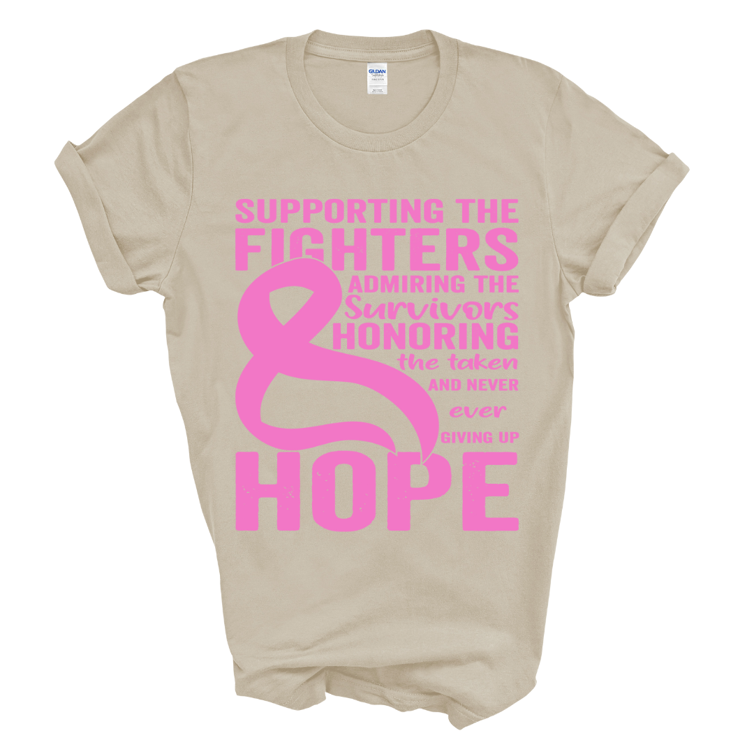 Supporting the Fighters Breast Cancer T-Shirt (Pink Print)