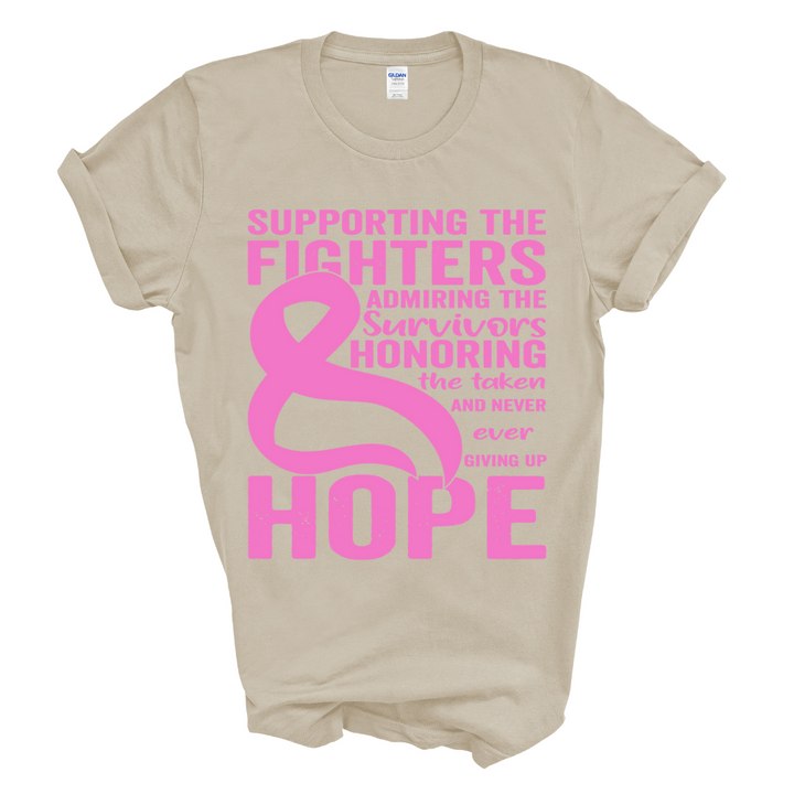 Supporting the Fighters Breast Cancer T-Shirt (Pink Print)