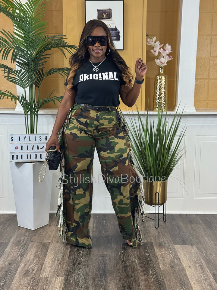 Wild Side Camo Fringe Jeans