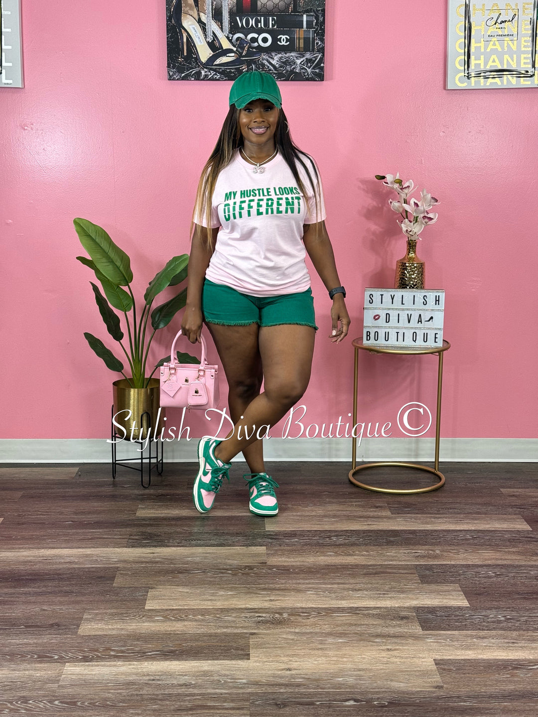 My Hustle Looks Different T-Shirt (Pink Shirt/Green Print)