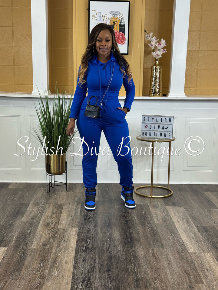 Chill Mode Zip Hoodie Jogger Set (Royal Blue)