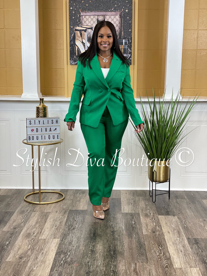 Suited Up Double Breasted Blazer (Dark Green)