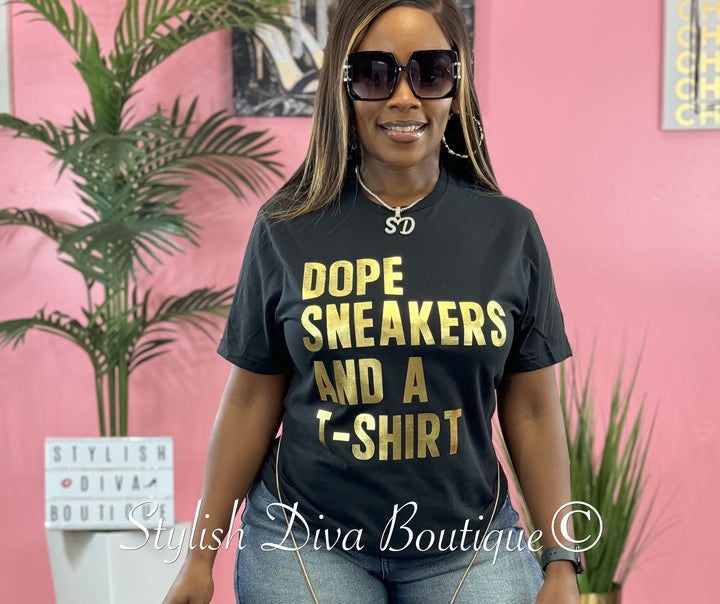 Dope Sneakers T-Shirt (Black Shirt/Metallic Gold Print)