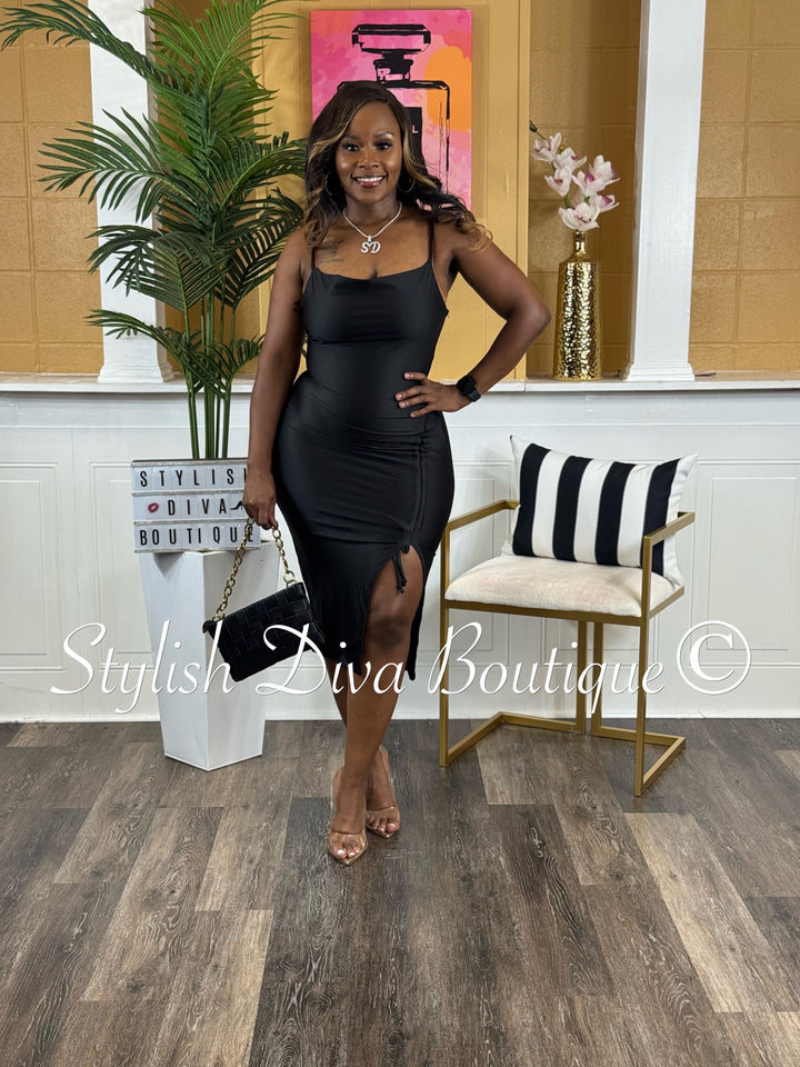 Sleek Temptation Midi Dress (Black)