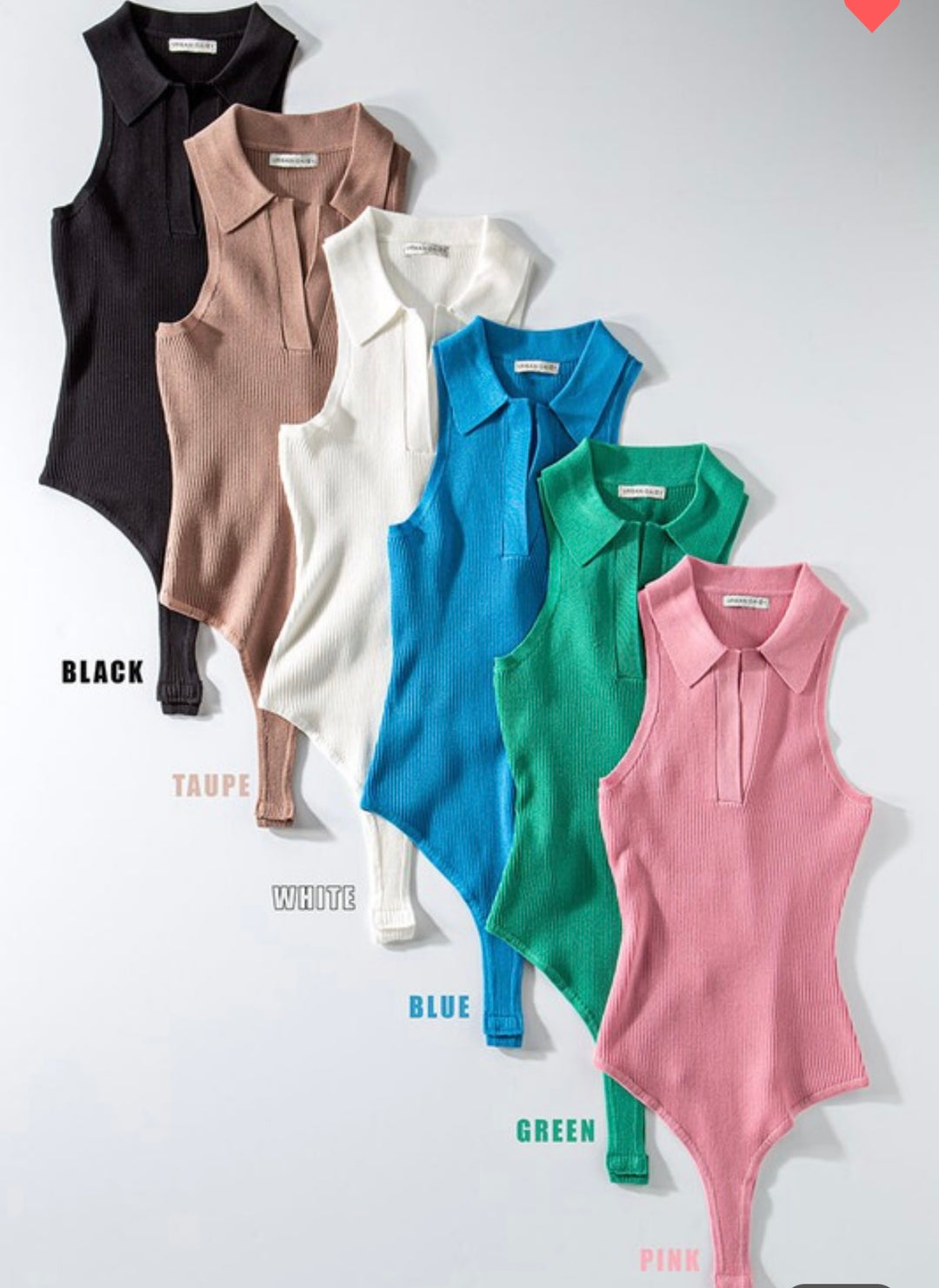 Angel Sleeveless Ribbed Bodysuit (Various Colors)