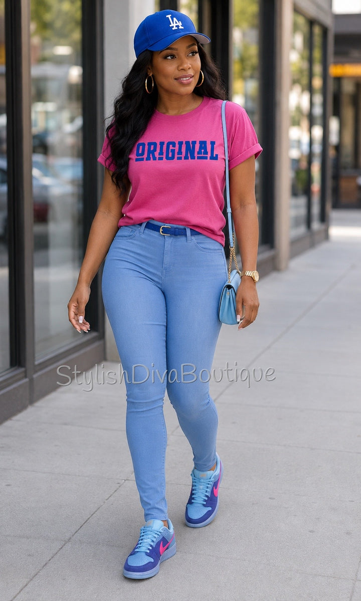 ORIGINAL Signature Graphic Tee (Fuchsia Shirt/Royal Blue Print)