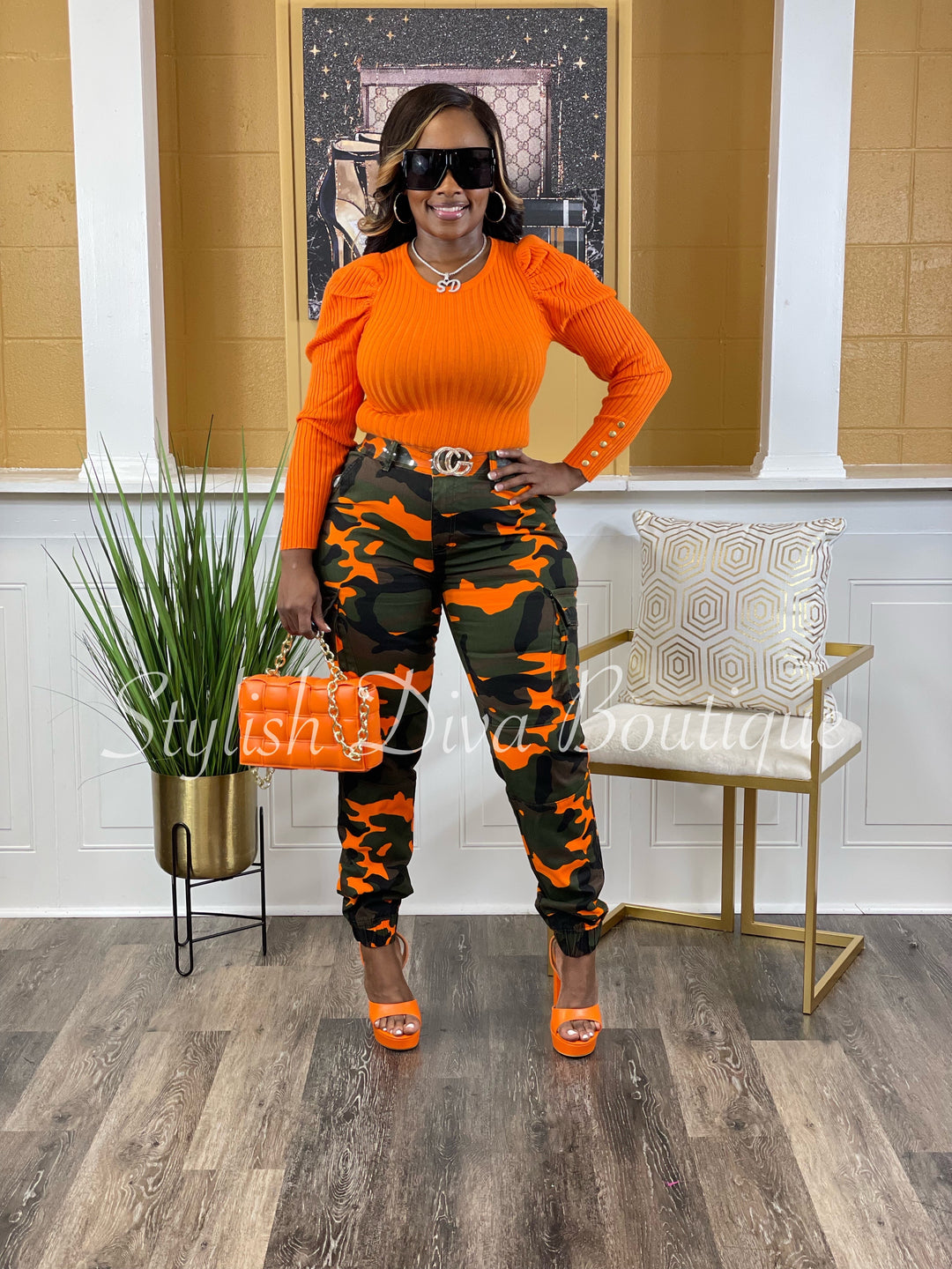 Becky Puff Sleeve Bodysuit (Orange)