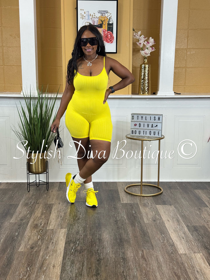 Ayla Sleeveless Ribbed Romper (Yellow)