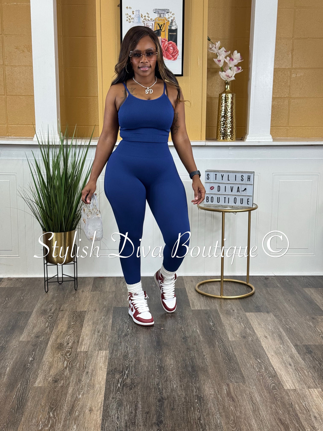 Seamless Ribbed Cropped Cami (Lt Navy)