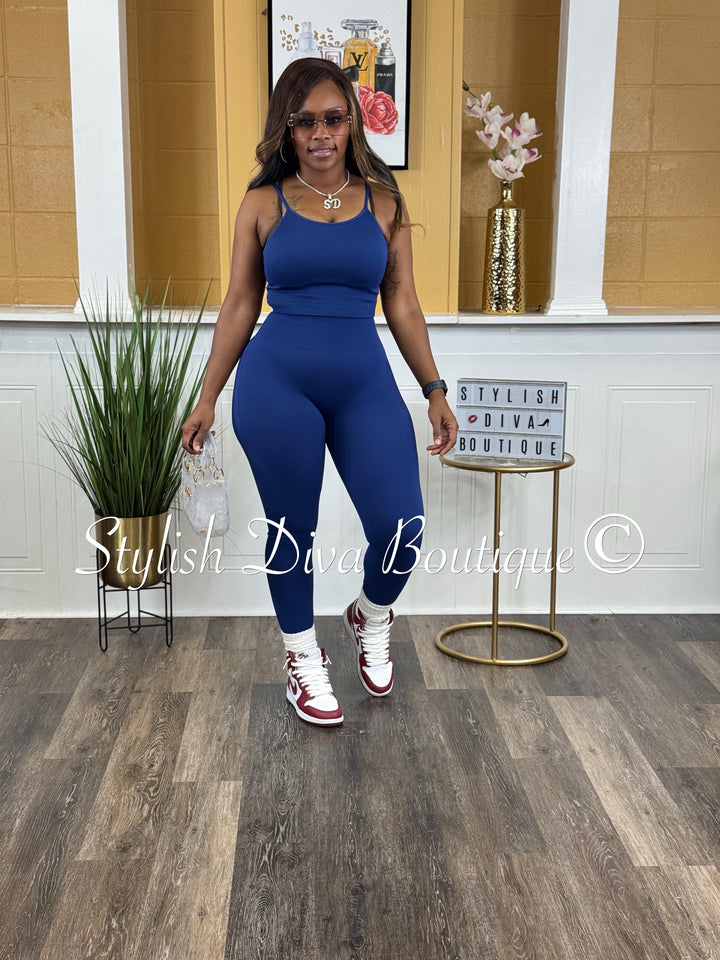 Seamless Ribbed Cropped Cami (Lt Navy)