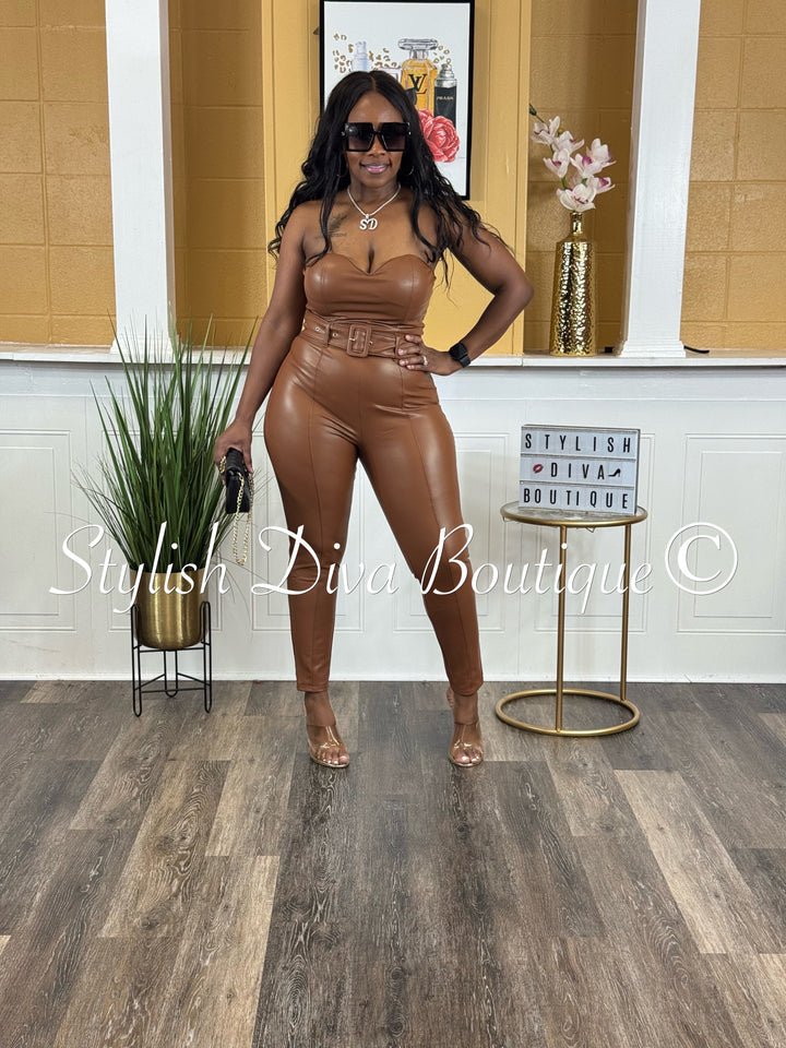 Xavia Vegan Leather Jumper (Camel Brown)